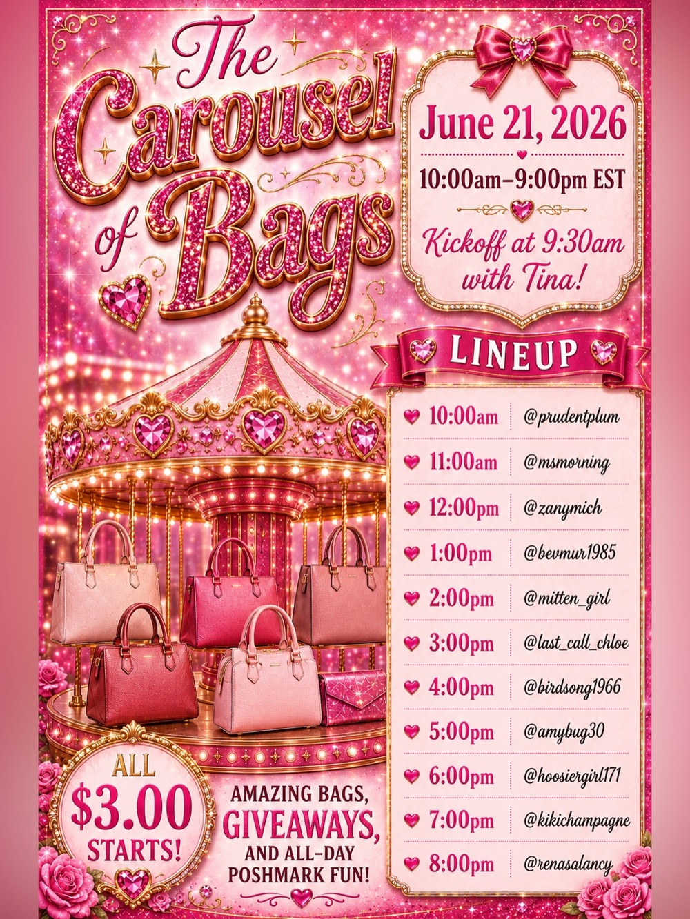 Carousel of Bags! 6/21/2026 10am-9pm  EST - Picture 2 of 2
